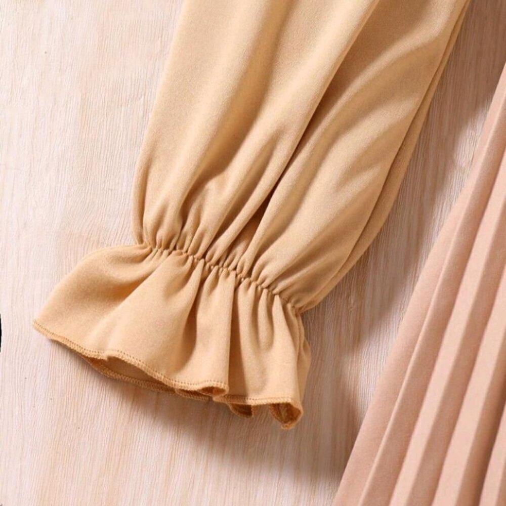 High Neck Dress with Pleated Hem & Waist Belt. - Picture 4 of 8